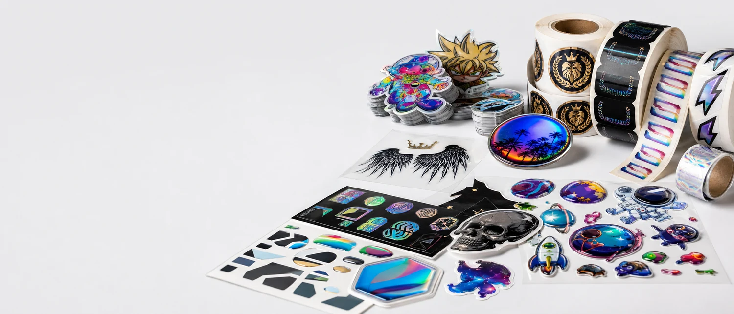Демонстрационная стена custom stickers с разными стилями наклеек